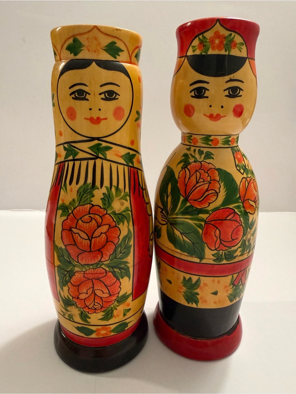 Vintage Hand Painted Russian Martyoshka Nesting Dolls Bottle Holders